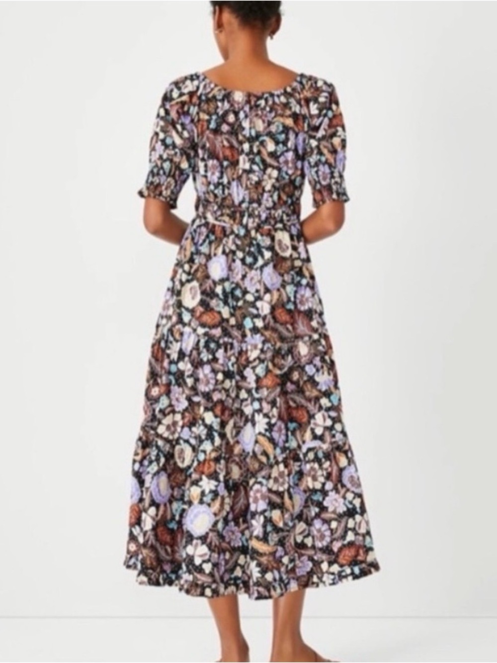 Reposted New Ann Taylor floral cotton batik fit & flair tired midi dress sz 2 - Picture 2 of 11